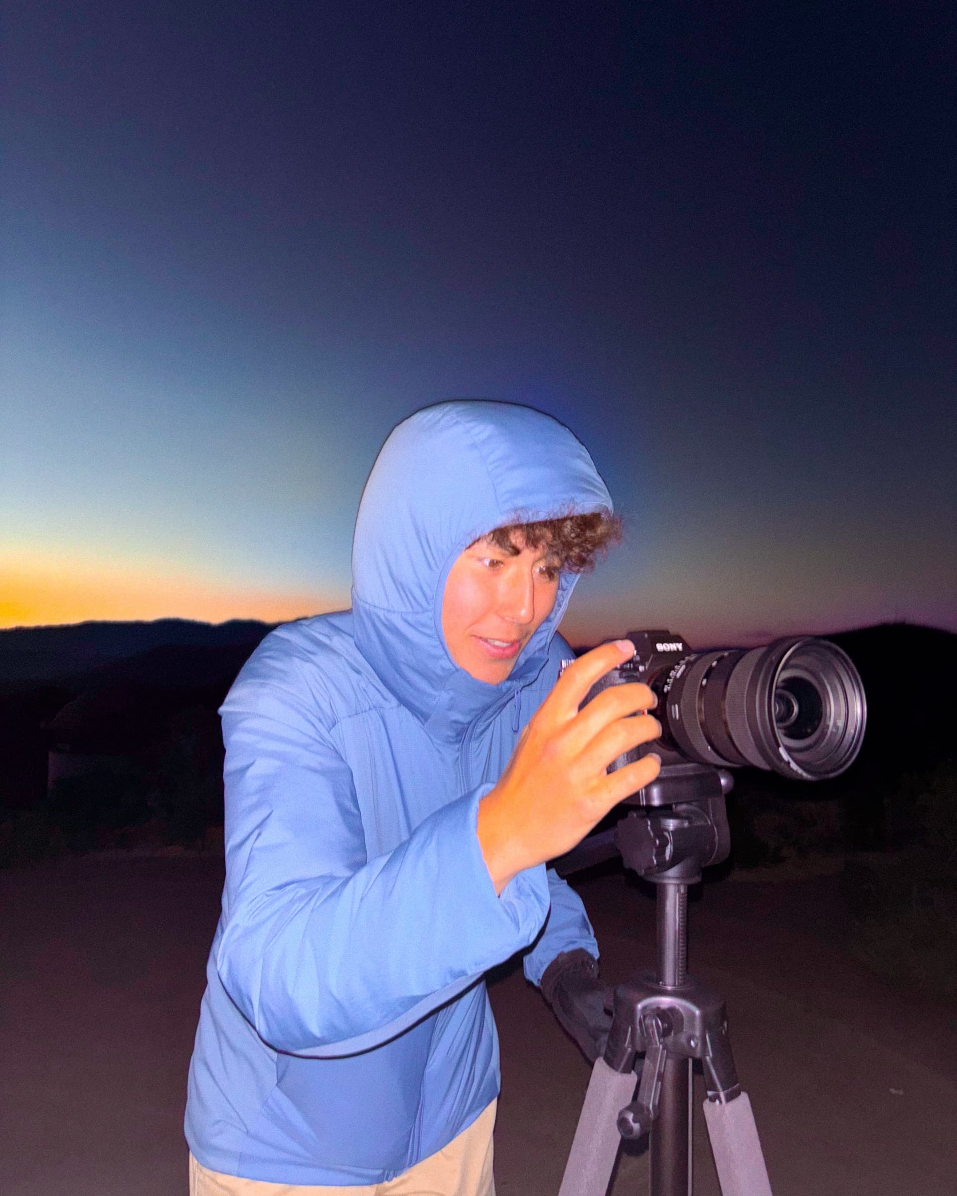 Patrick Holden behind the camera at dusk